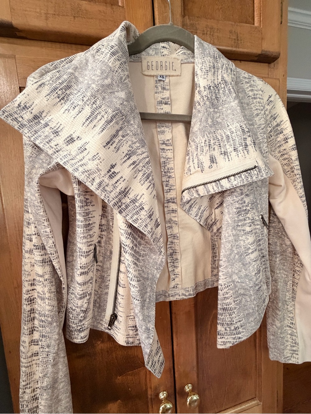 Georgie Cream & Gray Textured Draped Moto Jacket